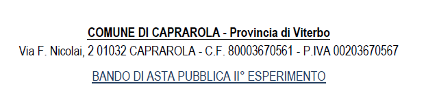 Comune di Caprarola_Bando di Asta pubblica 460/2020