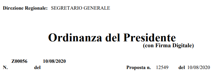 Regione Lazio_Ordinanza Z00056 del 10/08/2020