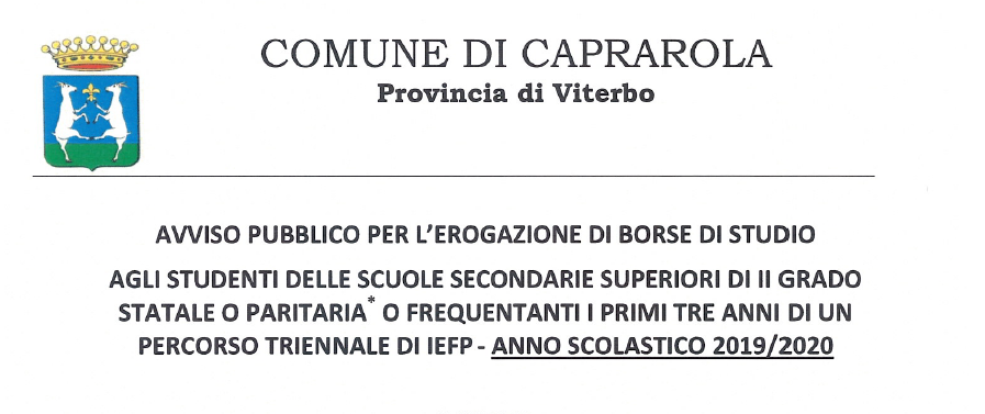 PROROGA AVVISO PUBBLICO PER L’EROGAZIONE DI BORSE DI STUDIO 2019/2020