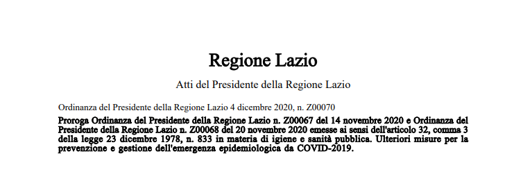 Regione Lazio_Ordinanza Z00070 del 04/12/2020