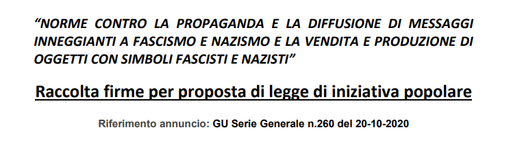 Raccolta firme per proposta di legge di iniziativa popolare