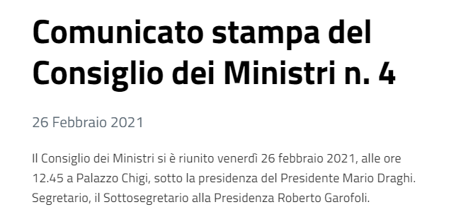 Consiglio dei Ministri 26/02/2021