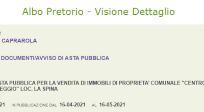 AVVISO D’ASTA PUBBLICA PER LA VENDITA DI IMMOBILI DI PROPRIETA’ COMUNALE