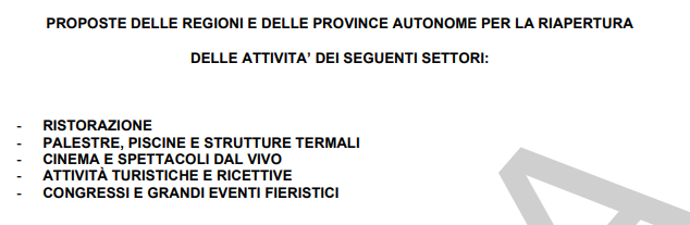 Conferenza delle Regioni – Linee guida riaperture