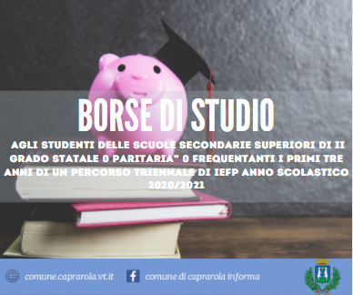 Avviso pubblico per l’erogazione di borse di studio agli studenti delle scuole secondarie superiori di ii grado statale 0 paritaria 0 frequentanti i primi tre anni di un percorso triennale di iefp anno scolastico 2020/2021