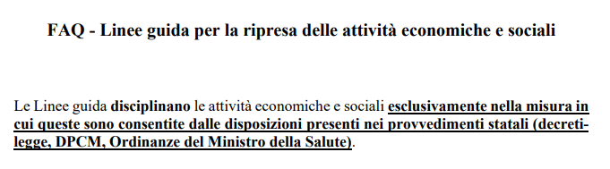 Conferenza delle Regioni – Linee guida per la ripresa delle attività economiche e sociali