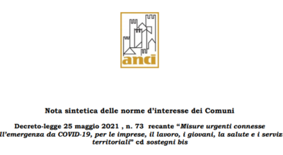 DL Sostegni BIS – Nota sintetica delle norme d’interesse dei Comuni